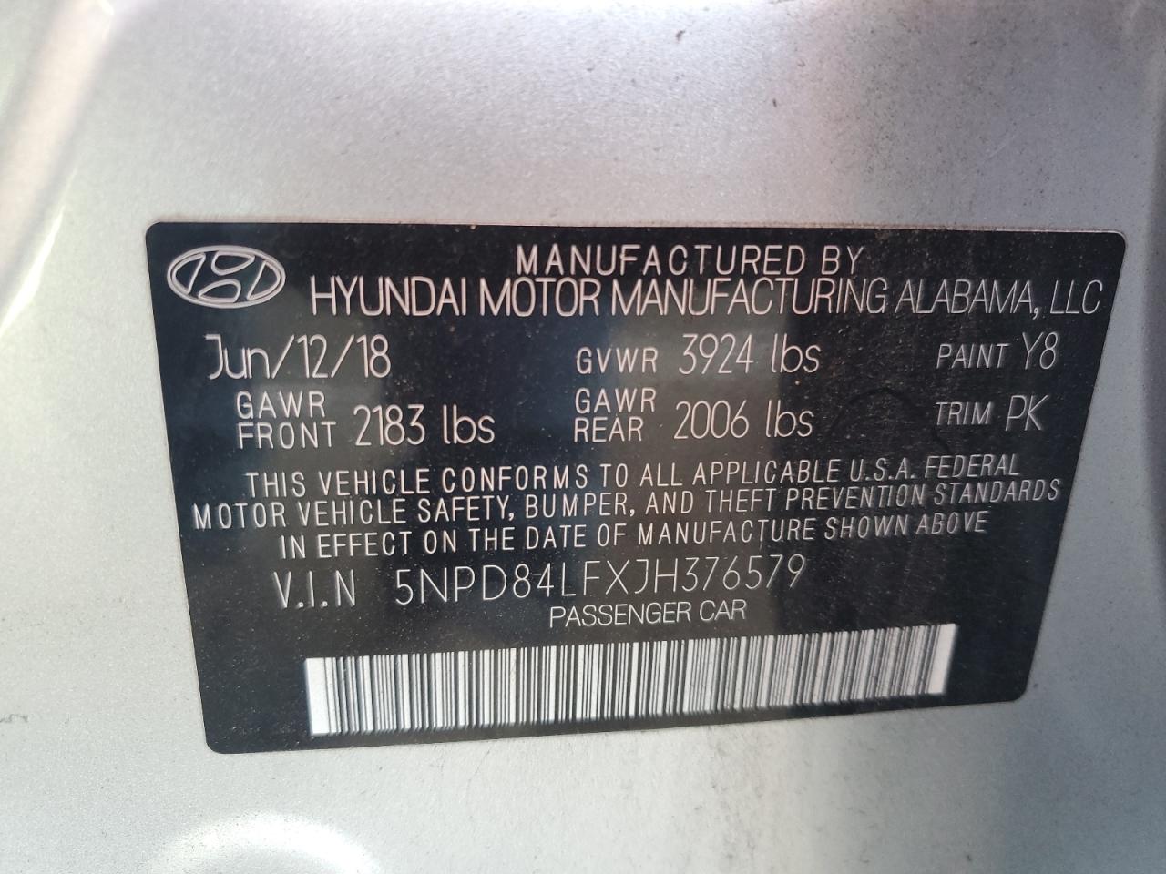 2018 Hyundai Elantra VIN 5NPD84LFXJH376579 Copart auction photo, all over / vandalism damage thumbnail 13