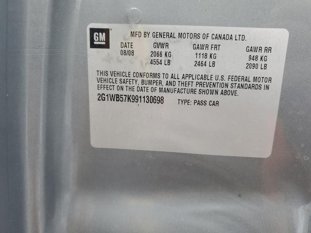 2009 Chevrolet Impala VIN 2G1WB57K991130698 Copart auction photo, front end damage thumbnail 14