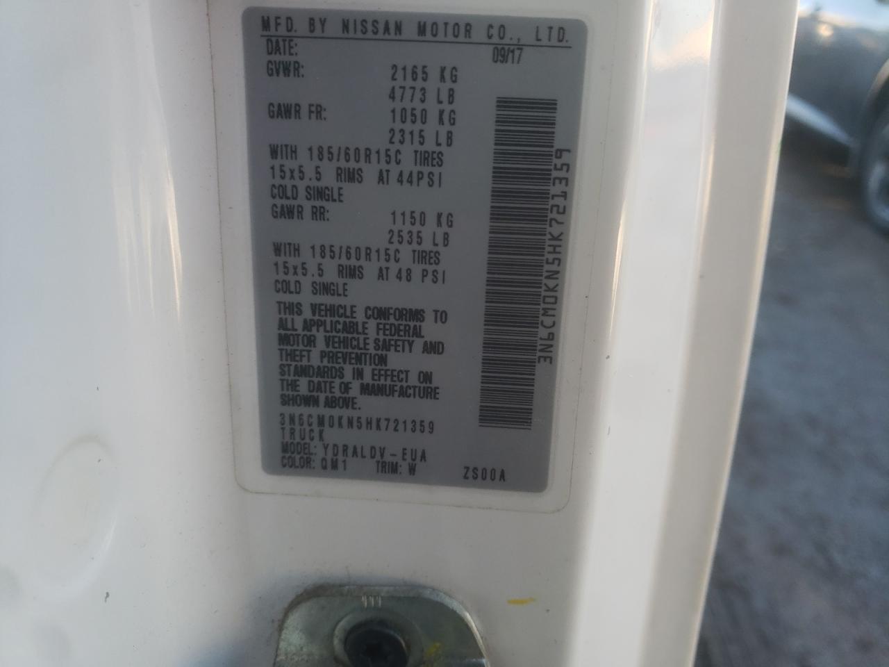 2017 Nissan NV VIN 3N6CM0KN5HK721359 Copart auction photo, frame damage damage thumbnail 13
