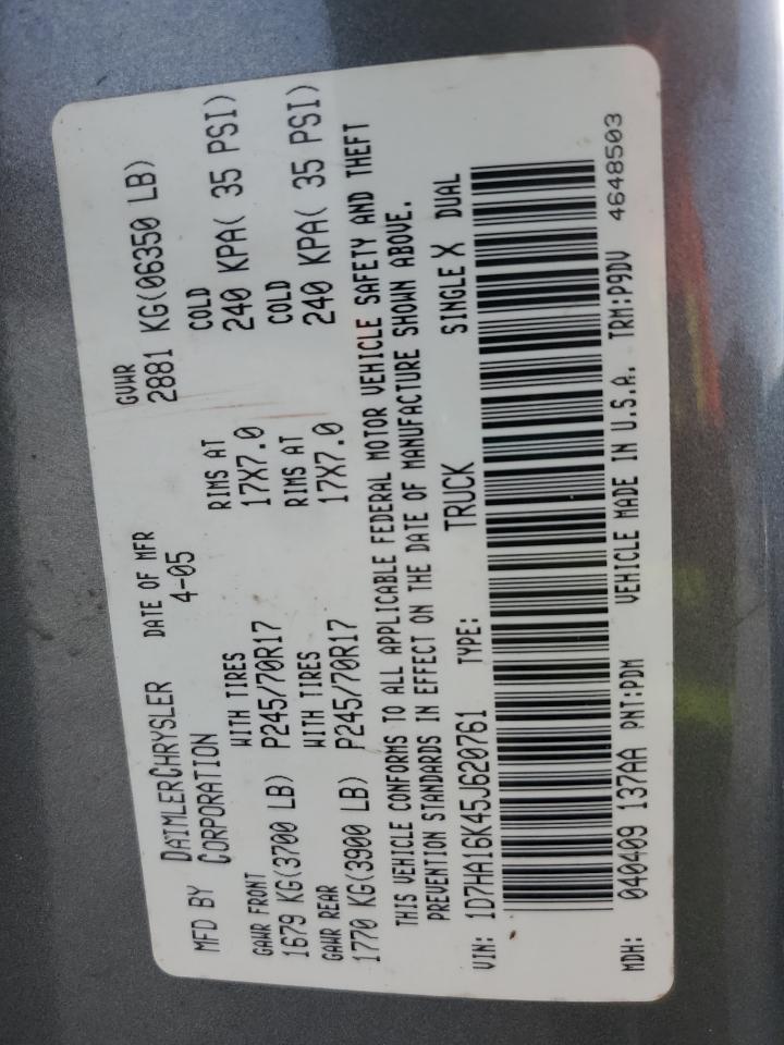 2005 Dodge RAM VIN 1D7HA16K45J620761 Copart auction photo, biohazard/chemical / all over damage thumbnail 13