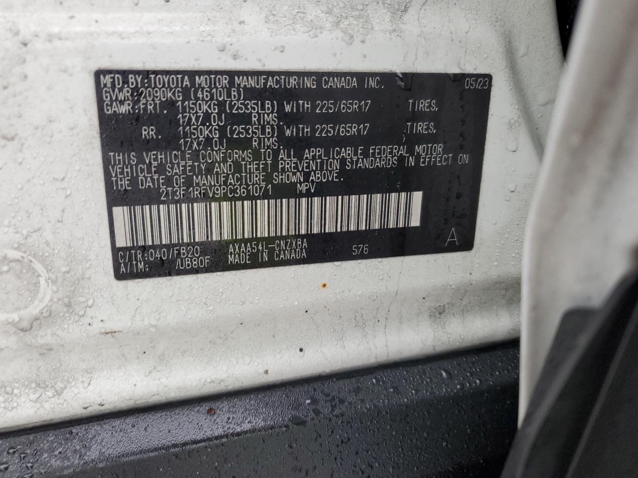 2023 Toyota RAV 4 VIN 2T3F1RFV9PC361071 Copart auction photo, front end / minor dent/scratches damage thumbnail 13