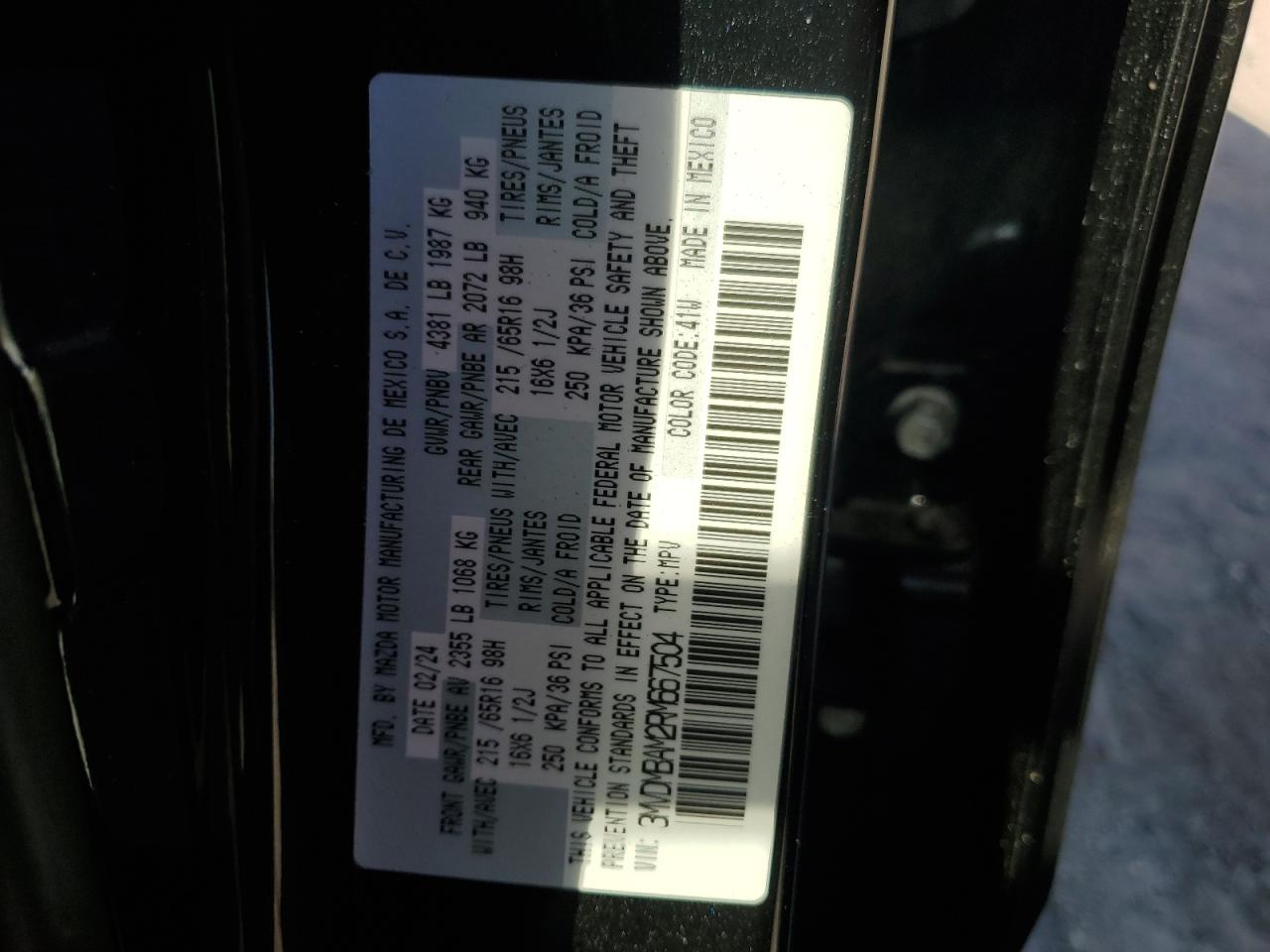 2024 Mazda CX-30 VIN 3MVDMBAM2RM667504 Copart auction photo, front end damage thumbnail 13