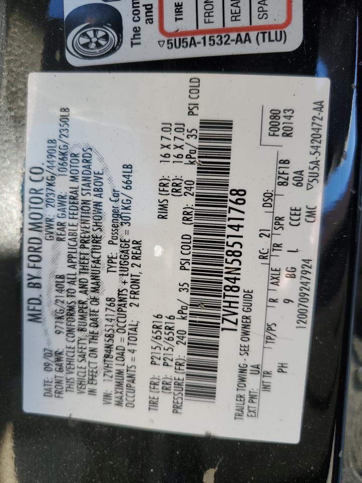 2008 Ford Mustang VIN 1ZVHT84N585141768 Copart auction photo, side / minor dent/scratches damage thumbnail 12