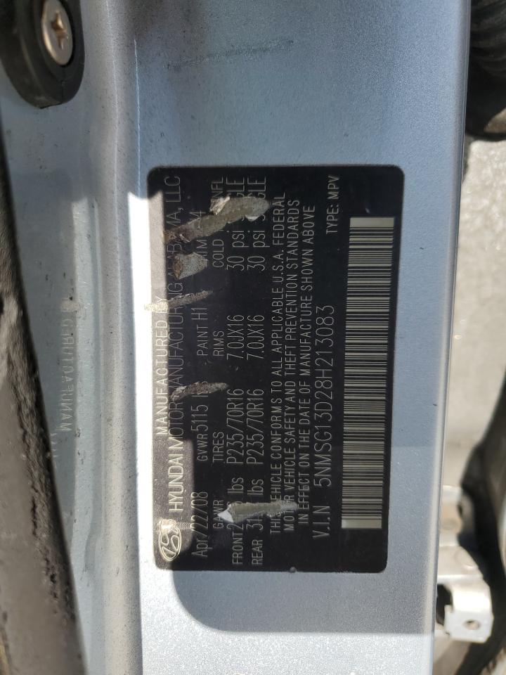 2008 Hyundai Santa Fe VIN 5NMSG13D28H213083 Copart auction photo, front end damage thumbnail 15