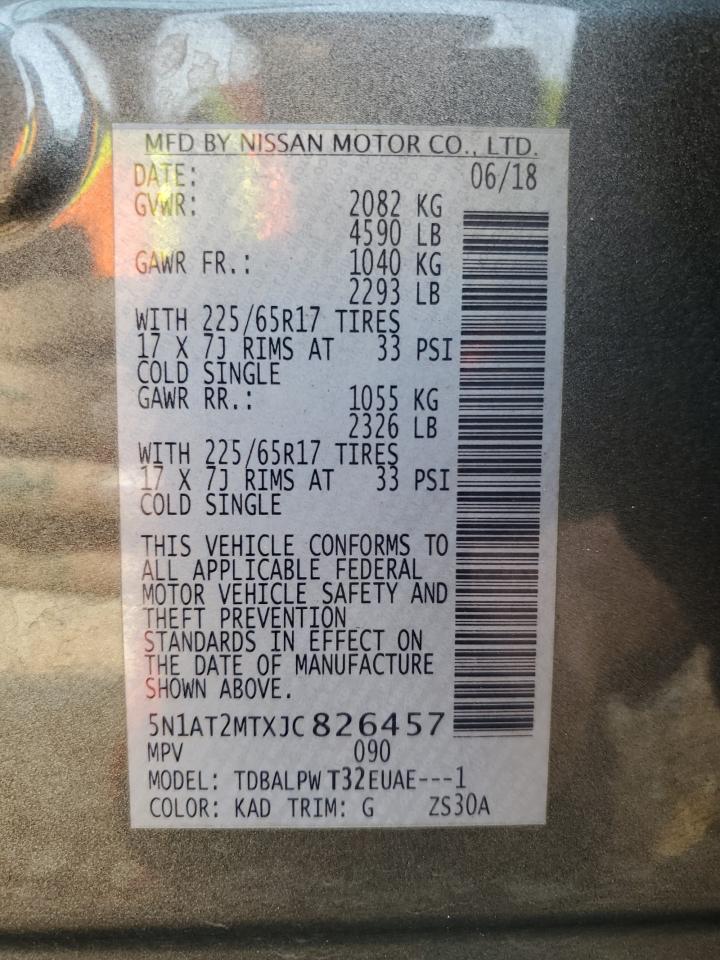 2018 Nissan Rogue VIN 5N1AT2MTXJC826457 Copart auction photo, rear end damage thumbnail 14