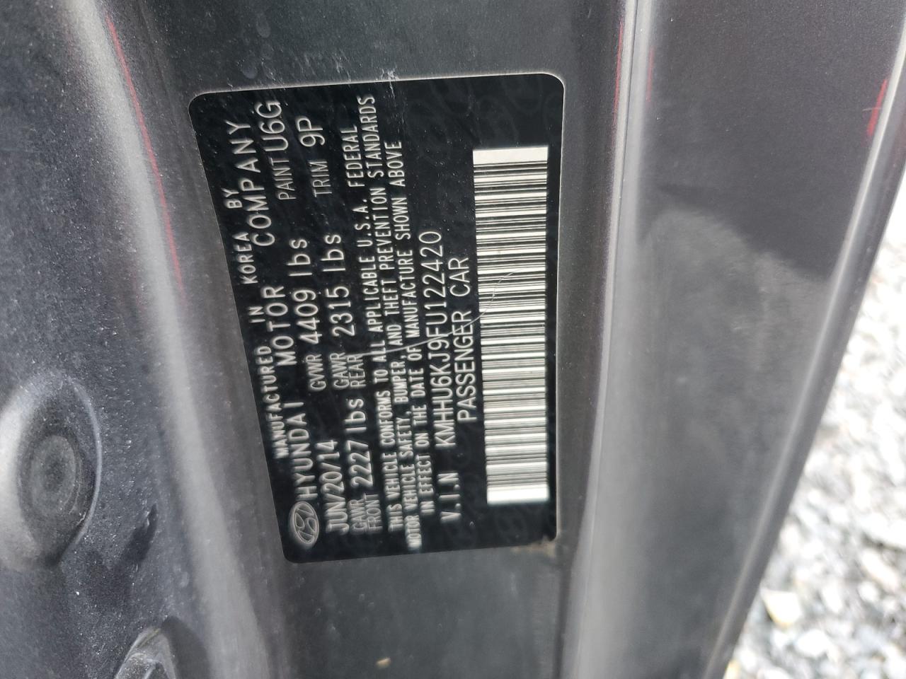 2015 Hyundai Genesis VIN KMHHU6KJ9FU122420 Copart auction photo, front end damage thumbnail 15