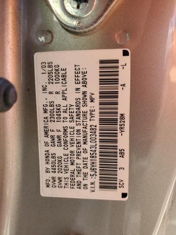 2003 Honda Element VIN 5J6YH18543L003482 Copart auction photo, front end damage thumbnail 12
