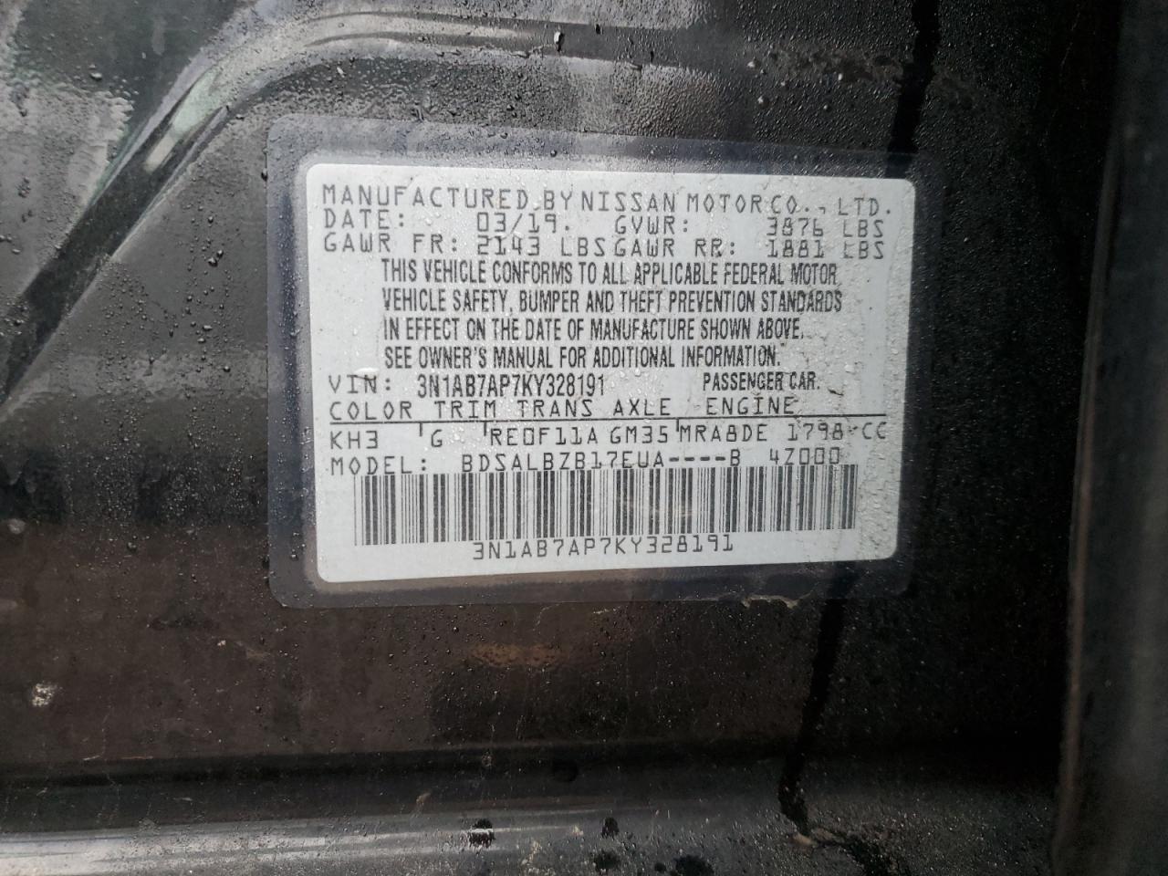 2019 Nissan Sentra VIN 3N1AB7AP7KY328191 Copart auction photo, rear end / minor dent/scratches damage thumbnail 12
