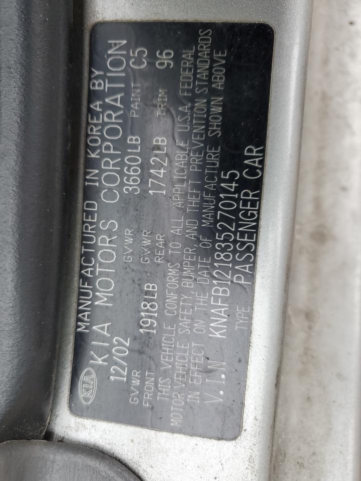 2003 KIA Spectra VIN KNAFB121835270145 Copart auction photo, front end damage thumbnail 12