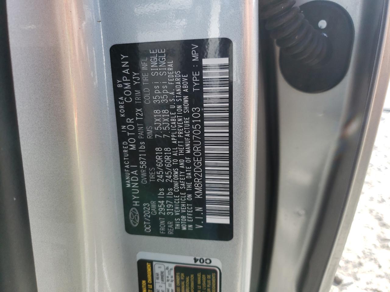 2024 Hyundai Palisade VIN KM8R2DGE0RU705103 Copart auction photo, minor dent/scratches damage thumbnail 15