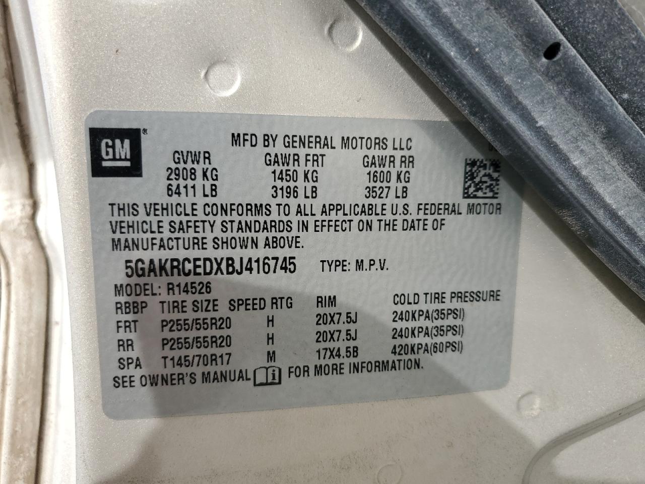 2011 Buick Enclave VIN 5GAKRCEDXBJ416745 Copart auction photo, front end damage thumbnail 13