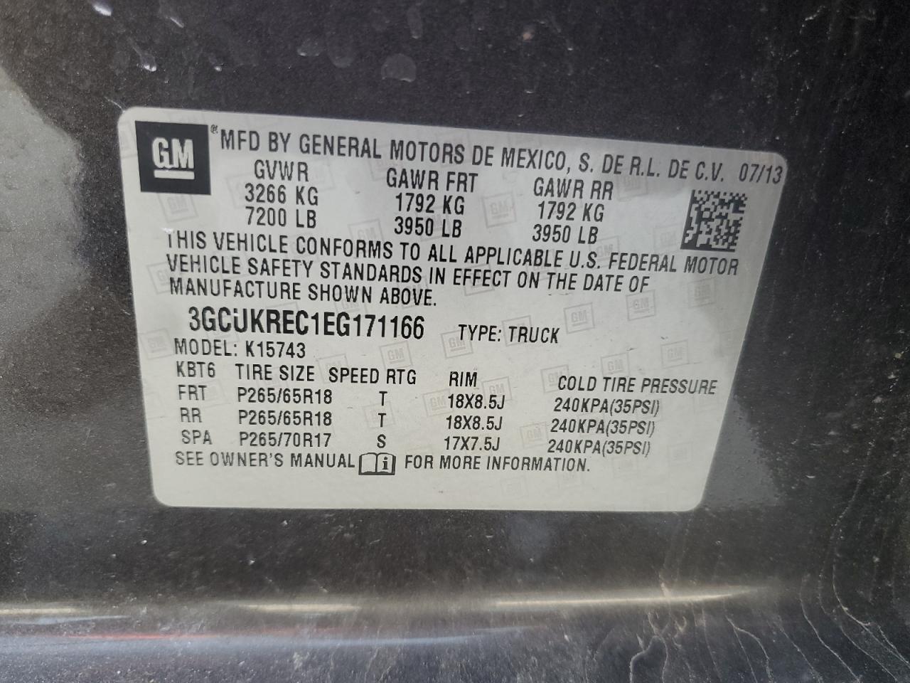 2014 Chevrolet Silverado VIN 3GCUKREC1EG171166 Copart auction photo, rear end damage thumbnail 12