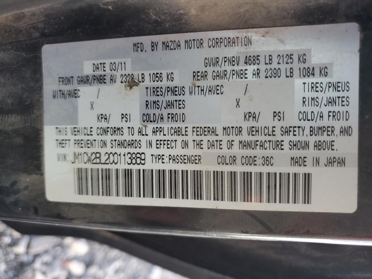 2012 Mazda 5 VIN JM1CW2BL2C0113869 Copart auction photo, front end damage thumbnail 12