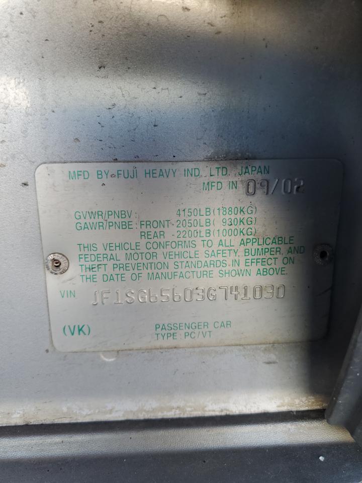 2003 Subaru Forester VIN JF1SG65603G741030 Copart auction photo, all over damage thumbnail 15