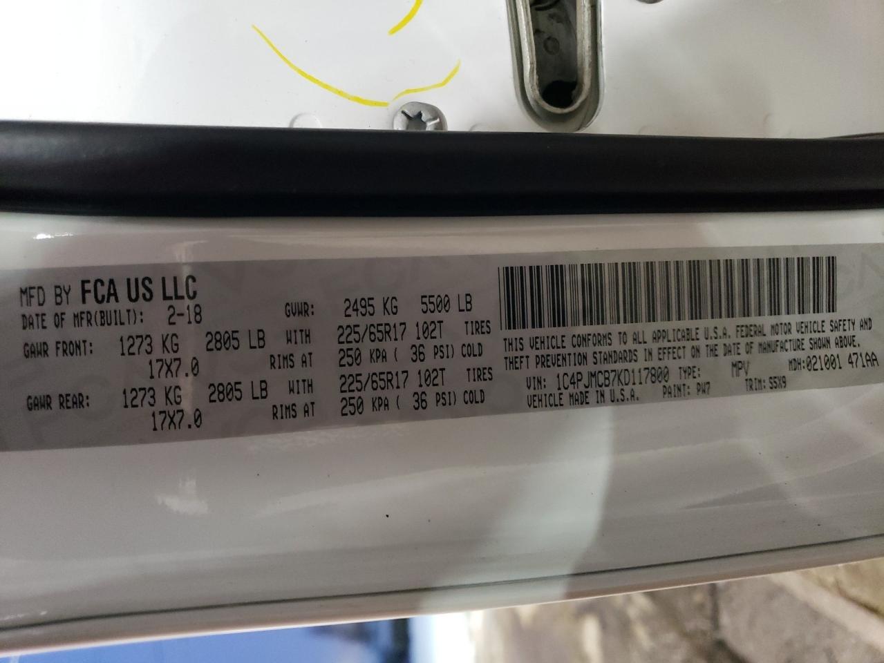 2019 Jeep Grand Cherokee VIN 1C4PJMCB7KD117800 Copart auction photo, all over damage thumbnail 13