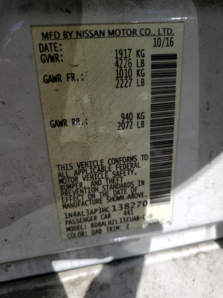 2017 Nissan Altima VIN 1N4AL3AP3HC138270 Copart auction photo, front end / undercarriage damage thumbnail 12