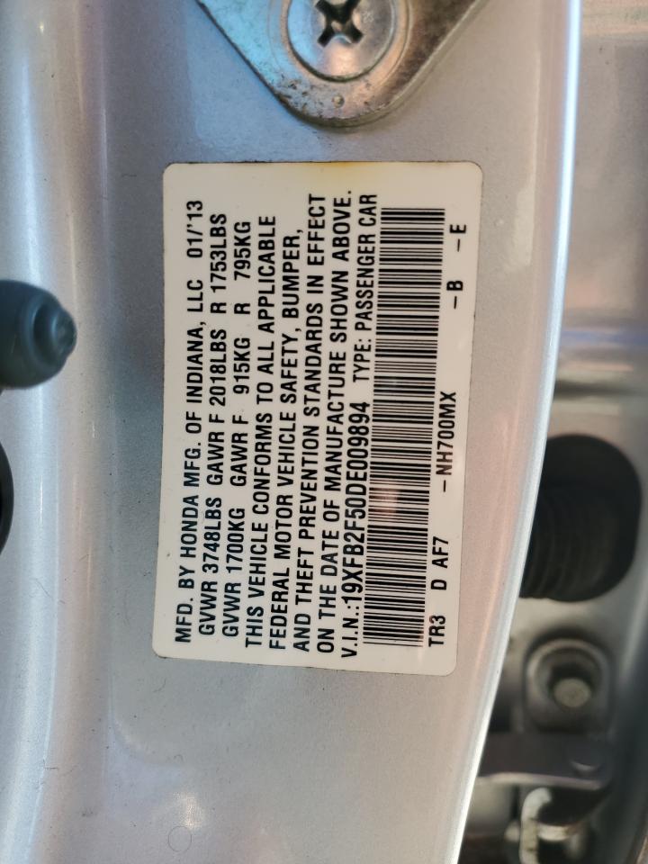 2013 Honda Civic VIN 19XFB2F50DE009894 Copart auction photo, rear end damage thumbnail 15