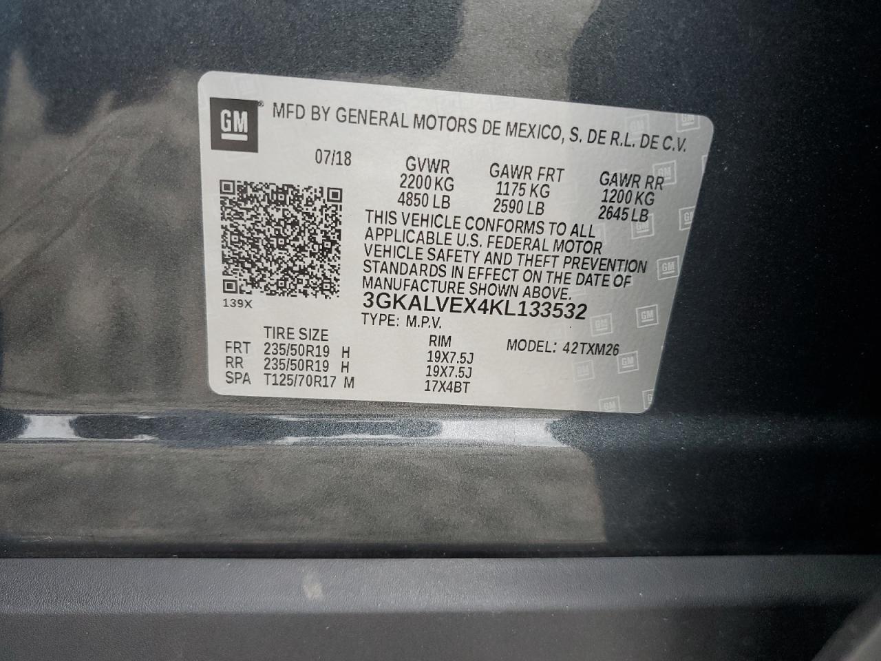 2019 GMC Terrain VIN 3GKALVEX4KL133532 Copart auction photo, water/flood damage thumbnail 13