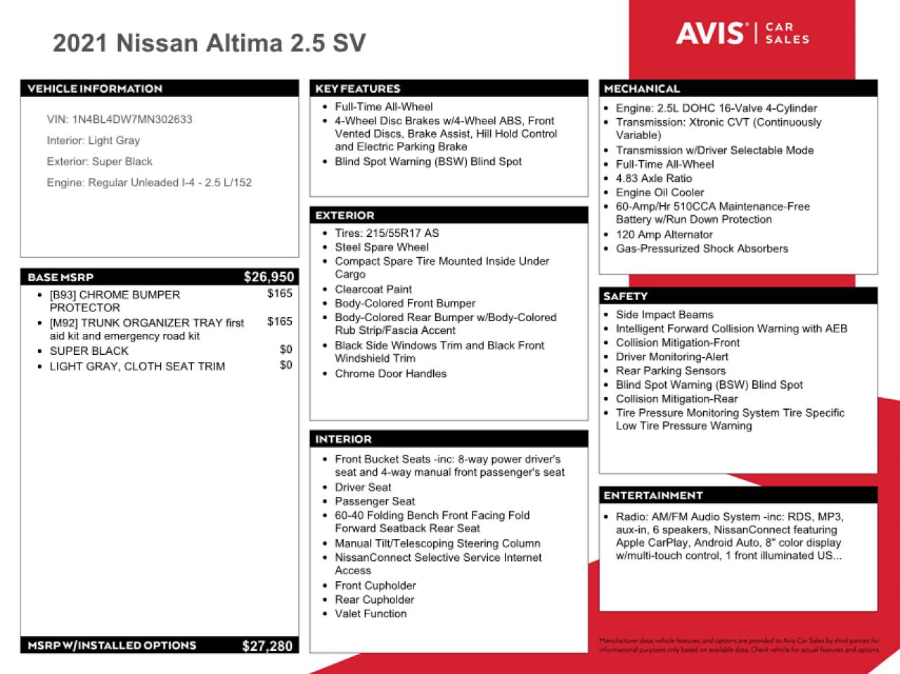 2021 Nissan Altima VIN 1N4BL4DW7MN302633 Copart auction photo, front end damage thumbnail 12