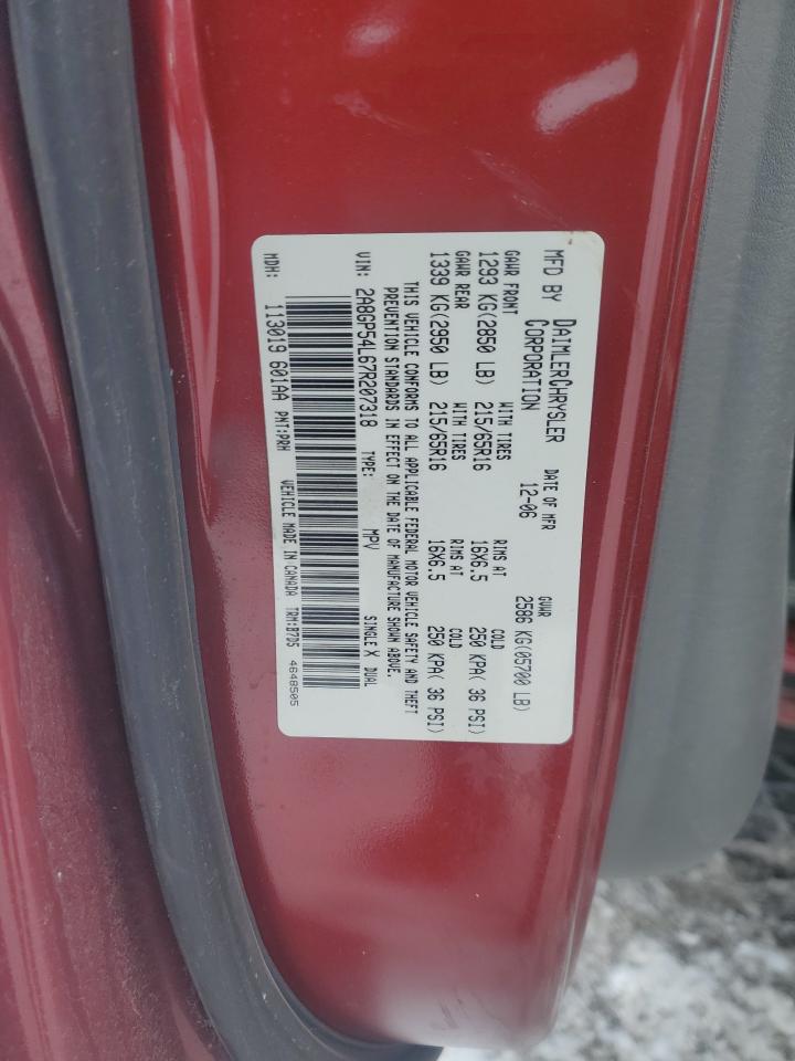 2007 Chrysler Town & Country VIN 2A8GP54L67R207318 Copart auction photo, front end damage thumbnail 13