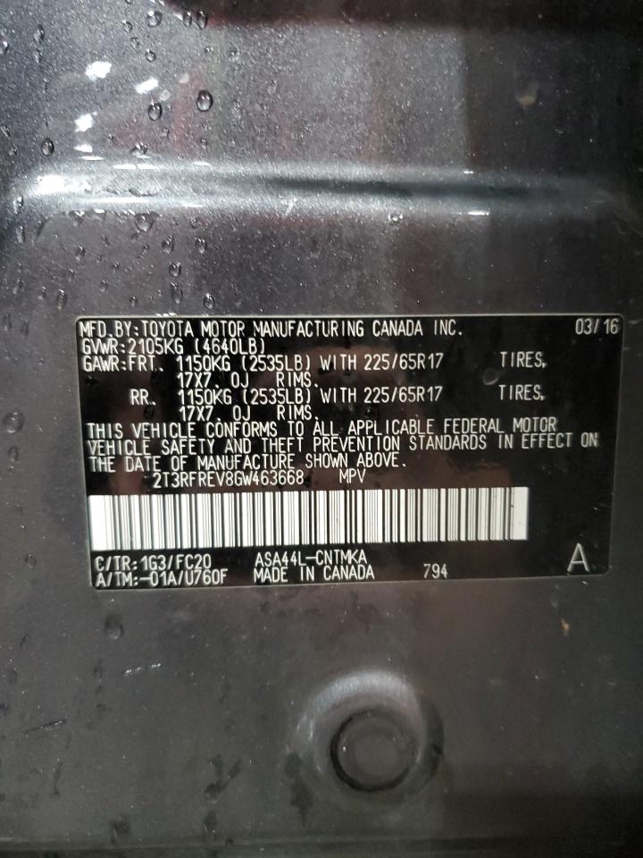 2016 Toyota RAV 4 VIN 2T3RFREV8GW463668 Copart auction photo, all over damage thumbnail 13