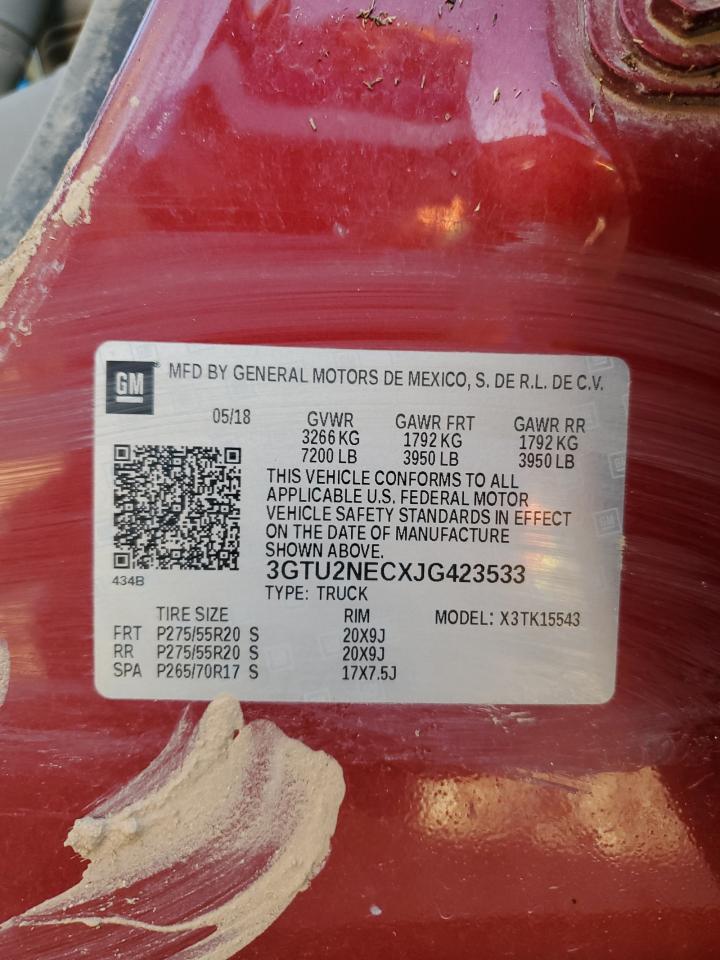 2018 GMC Sierra VIN 3GTU2NECXJG423533 Copart auction photo, water/flood damage thumbnail 13