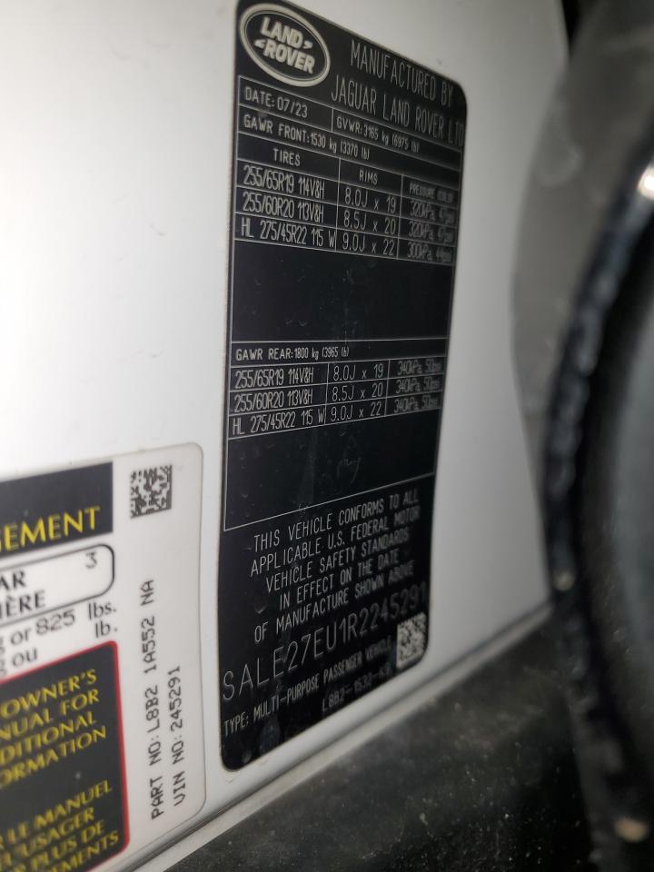 2024 Land Rover Defender VIN SALE27EU1R2245291 Copart auction photo, all over damage thumbnail 16