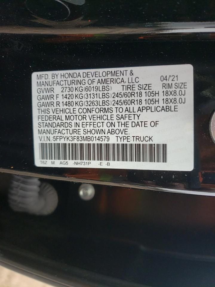 2021 Honda Ridgeline VIN 5FPYK3F83MB014579 Copart auction photo, side / minor dent/scratches damage thumbnail 15