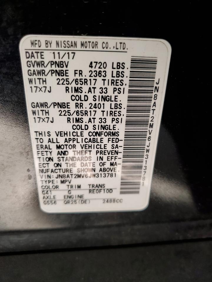 2018 Nissan Rogue VIN JN8AT2MV6JW313781 Copart auction photo, hail damage thumbnail 13