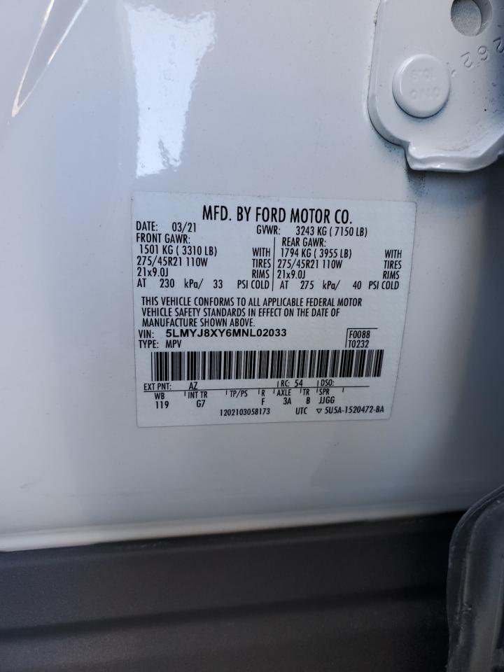 2021 Lincoln Aviator VIN 5LMYJ8XY6MNL02033 Copart auction photo, front end / rear end damage thumbnail 15
