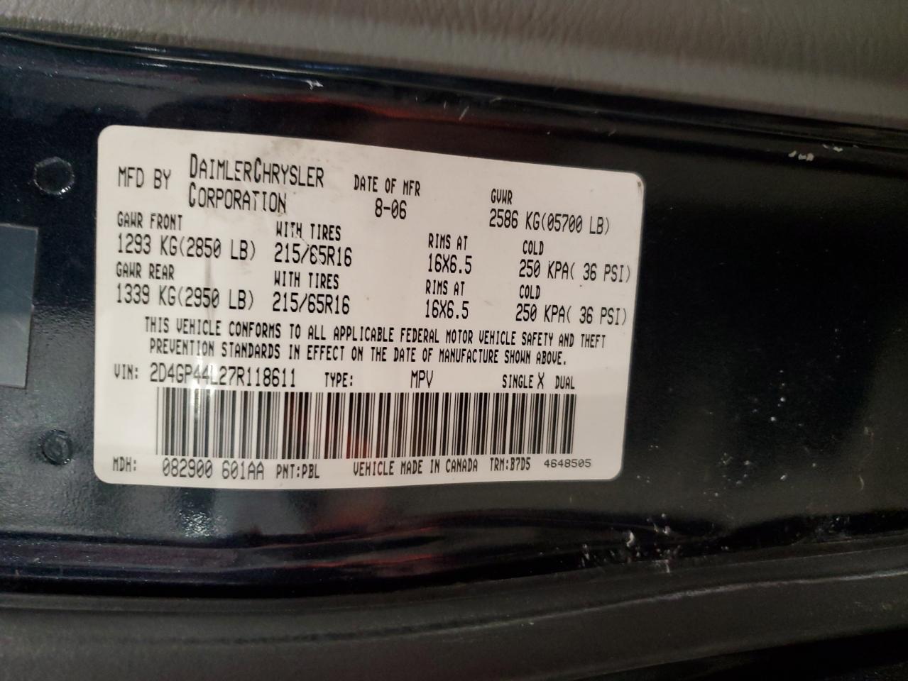2007 Dodge Caravan VIN 2D4GP44L27R118611 Copart auction photo, front end / minor dent/scratches damage thumbnail 15