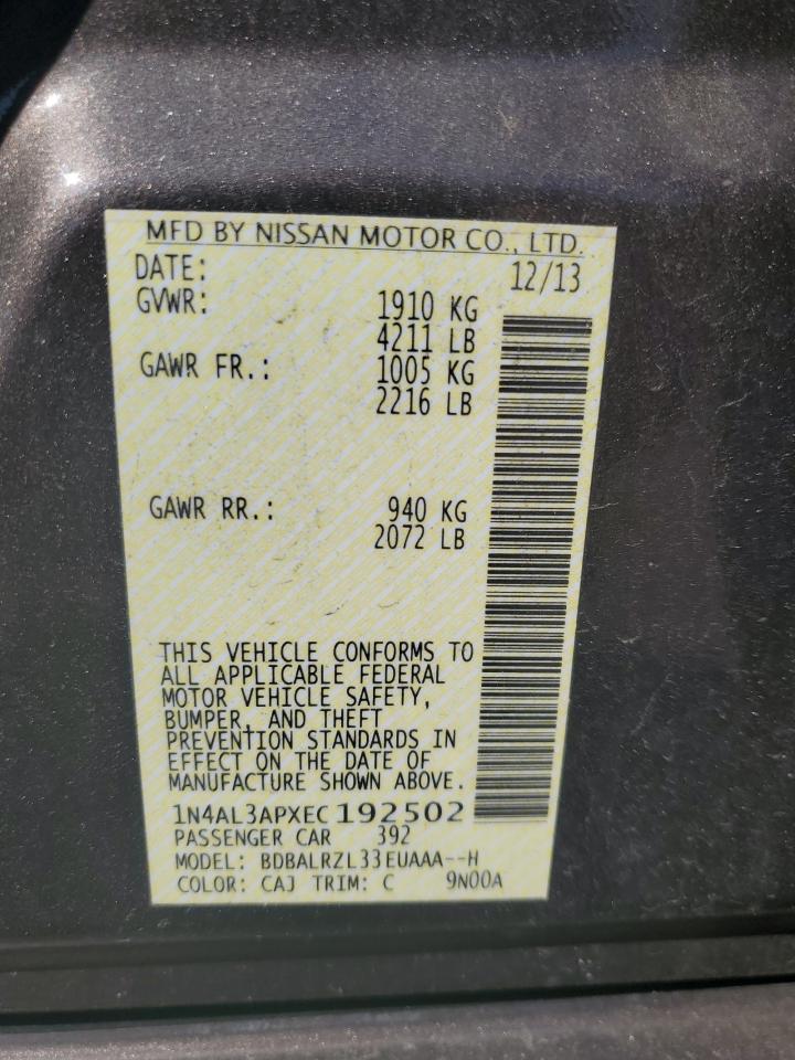 2014 Nissan Altima VIN 1N4AL3APXEC192502 Copart auction photo, front end damage thumbnail 12