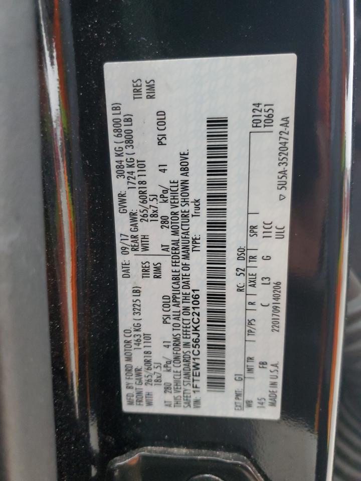 2018 Ford F-150 VIN 1FTEW1C56JKC21061 Copart auction photo, front end / minor dent/scratches damage thumbnail 12