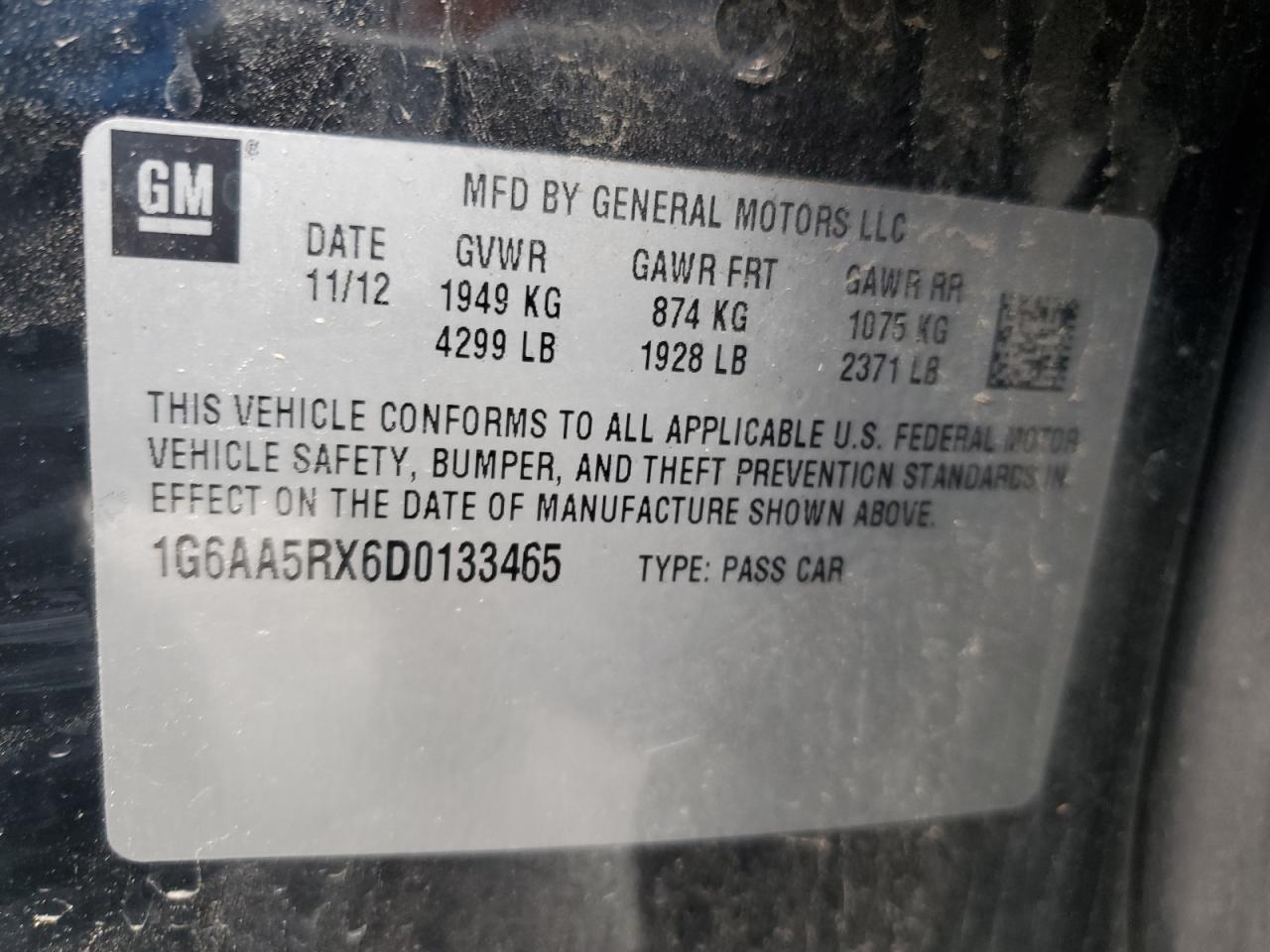 2013 Cadillac ATS VIN 1G6AA5RX6D0133465 Copart auction photo, front end / rear end damage thumbnail 13
