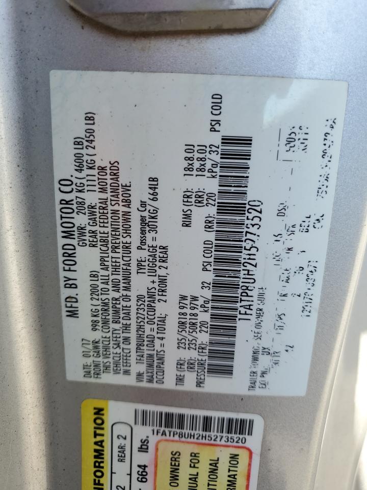 2017 Ford Mustang VIN 1FATP8UH2H5273520 Copart auction photo, all over / minor dent/scratches damage thumbnail 12