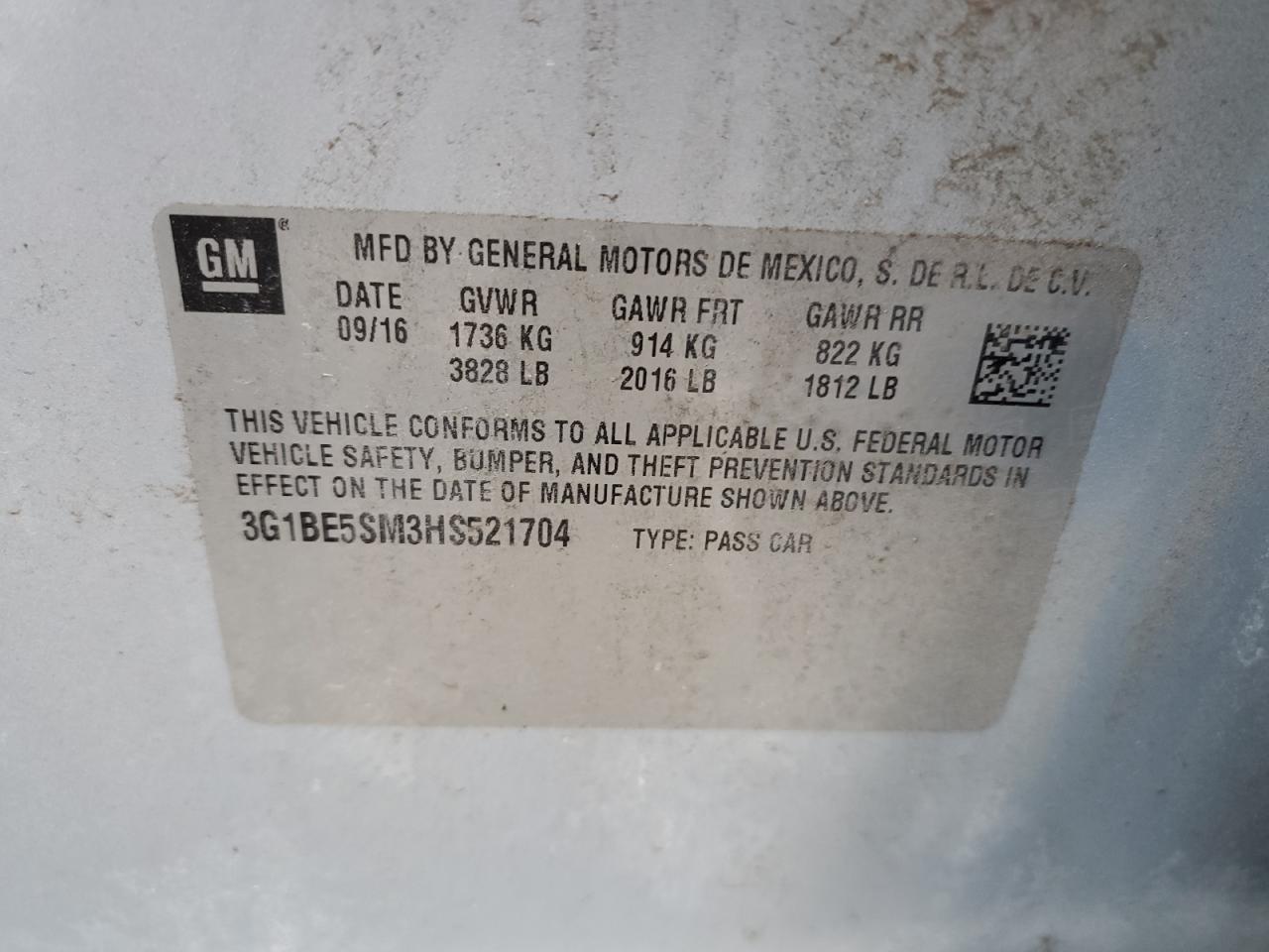 2017 Chevrolet Cruze VIN 3G1BE5SM3HS521704 Copart auction photo, front end damage thumbnail 14