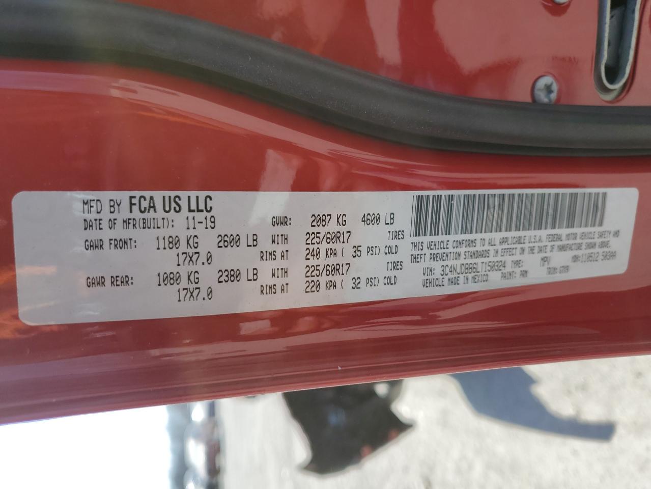 2020 Jeep Compass VIN 3C4NJDBB6LT150324 Copart auction photo, front end damage thumbnail 15