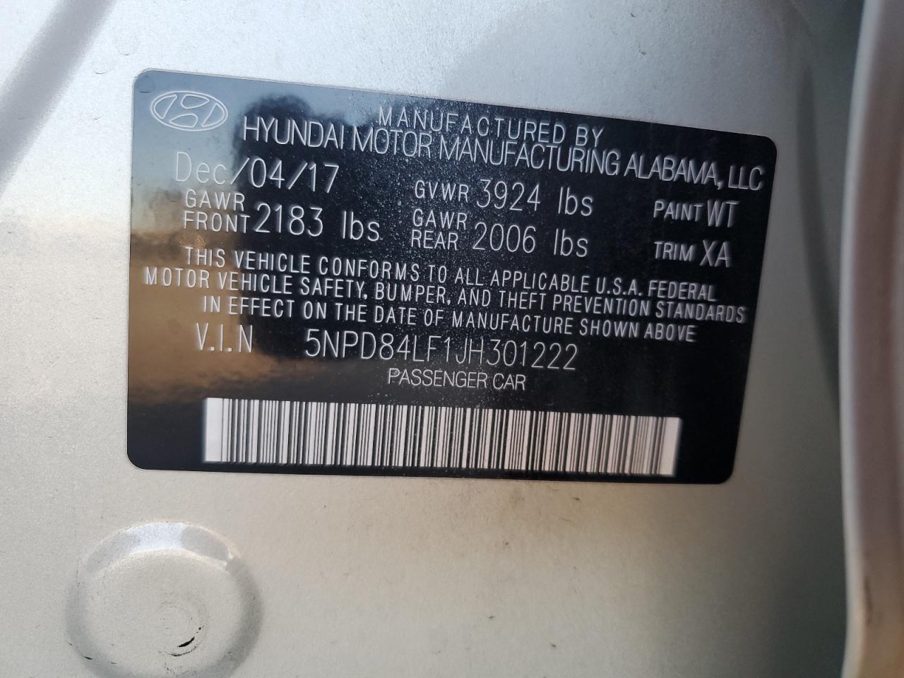 2018 Hyundai Elantra VIN 5NPD84LF1JH301222 Copart auction photo, front end damage thumbnail 12