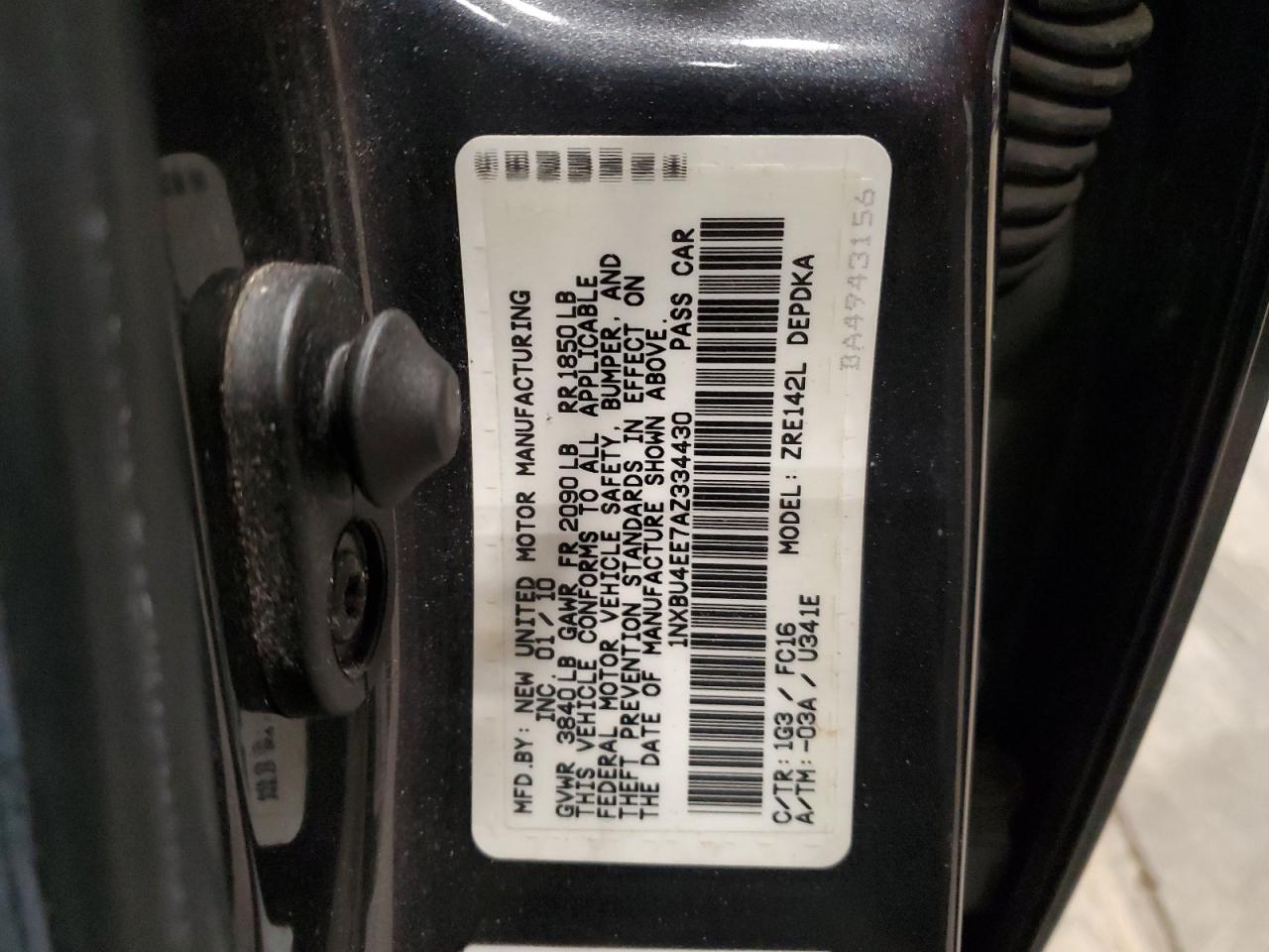 2010 Toyota Corolla VIN 1NXBU4EE7AZ334430 Copart auction photo, front end damage thumbnail 12