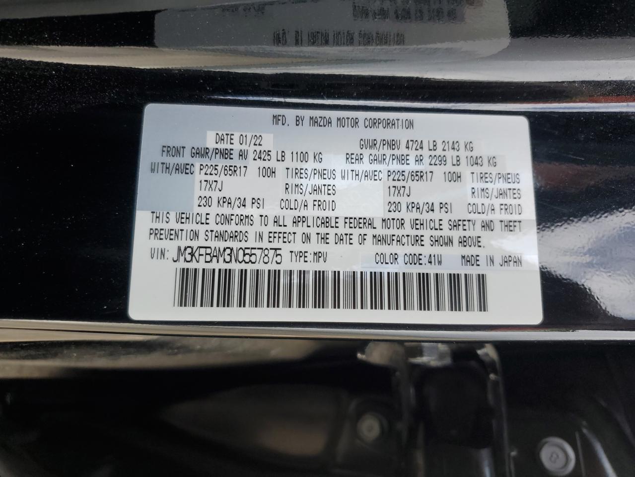 2022 Mazda CX-5 VIN JM3KFBAM3N0557875 Copart auction photo, front end damage thumbnail 13