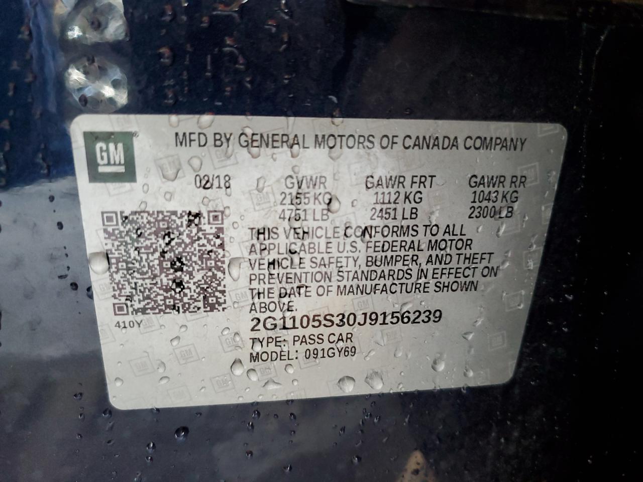 2018 Chevrolet Impala VIN 2G1105S30J9156239 Copart auction photo, front end damage thumbnail 10