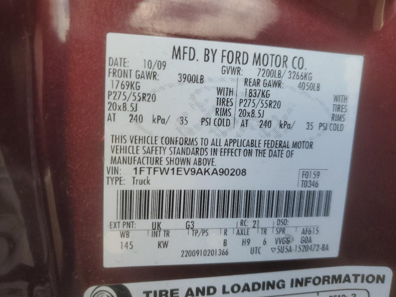 2010 Ford F-150 VIN 1FTFW1EV9AKA90208 Copart auction photo, side / undercarriage damage thumbnail 12