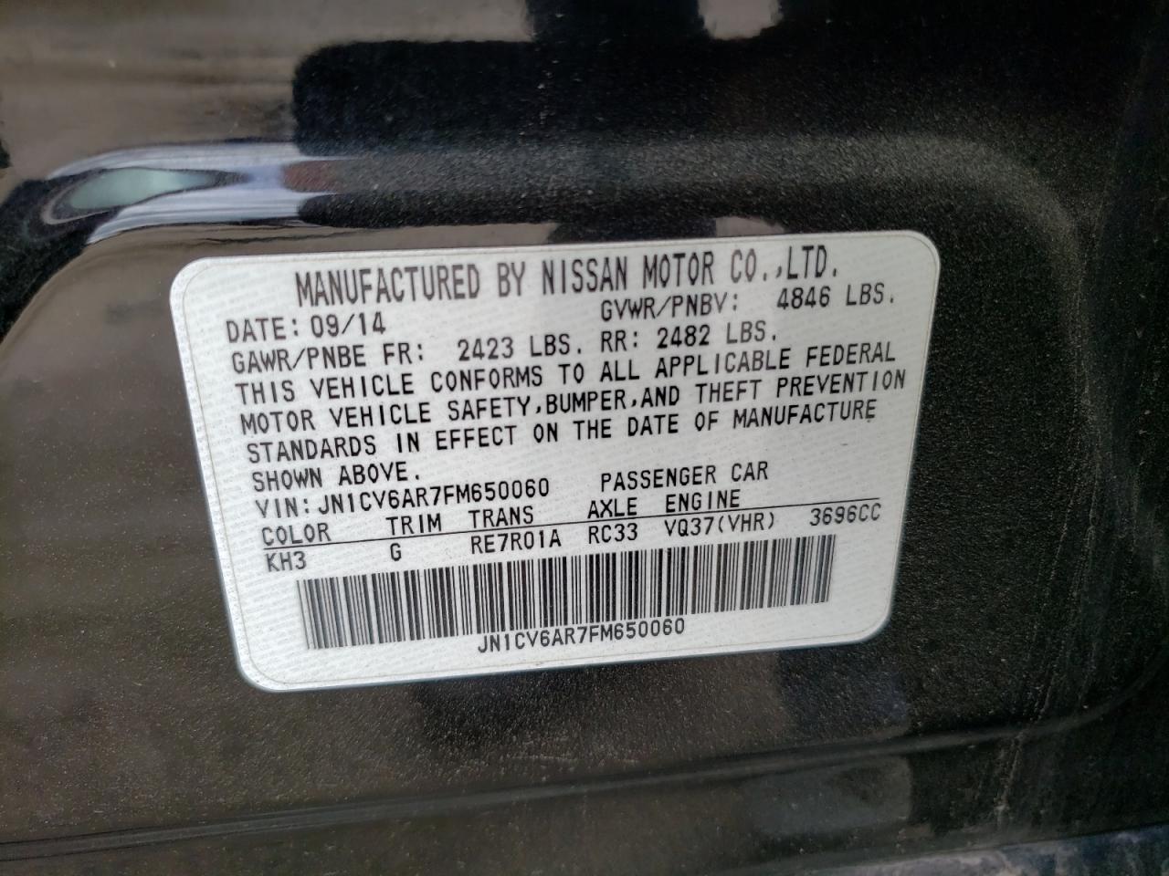 2015 Infiniti Q40 VIN JN1CV6AR7FM650060 Copart auction photo, front end damage thumbnail 12