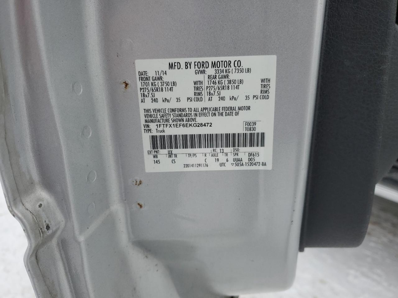 2014 Ford F-150 VIN 1FTFX1EF6EKG28472 Copart auction photo, front end / minor dent/scratches damage thumbnail 13