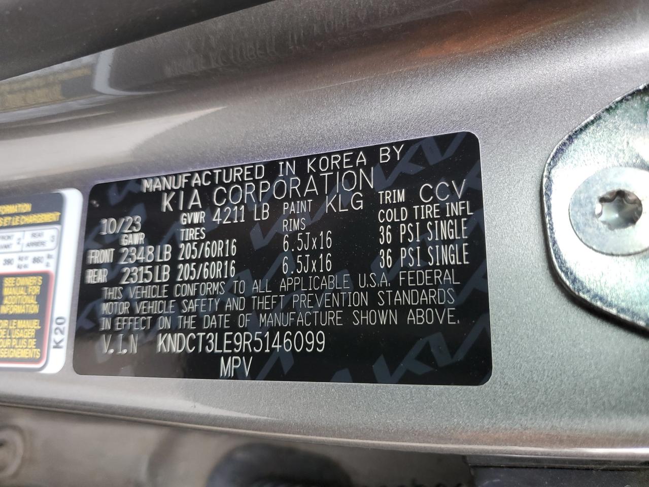 2024 KIA Niro VIN KNDCT3LE9R5146099 Copart auction photo, front end damage thumbnail 15