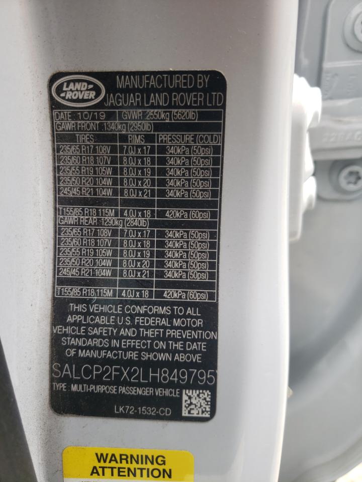 2020 Land Rover Discovery VIN SALCP2FX2LH849795 Copart auction photo, front end damage thumbnail 14