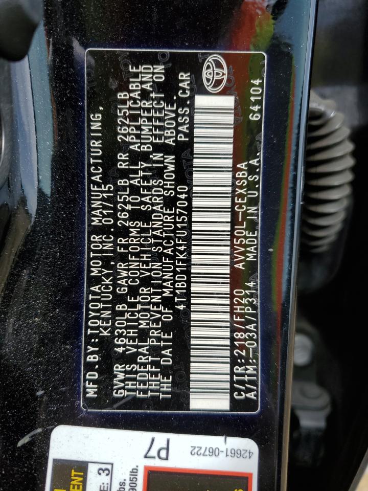 2015 Toyota Camry VIN 4T1BD1FK4FU157040 Copart auction photo, rear end damage thumbnail 14