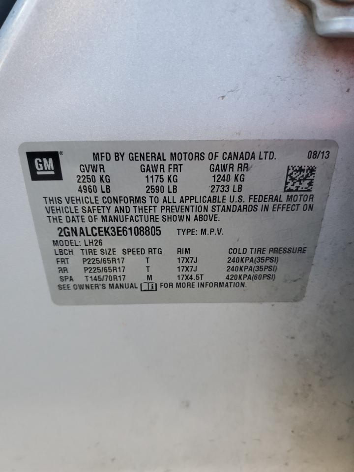 2014 Chevrolet Equinox VIN 2GNALCEK3E6108805 Copart auction photo, mechanical / minor dent/scratches damage thumbnail 13