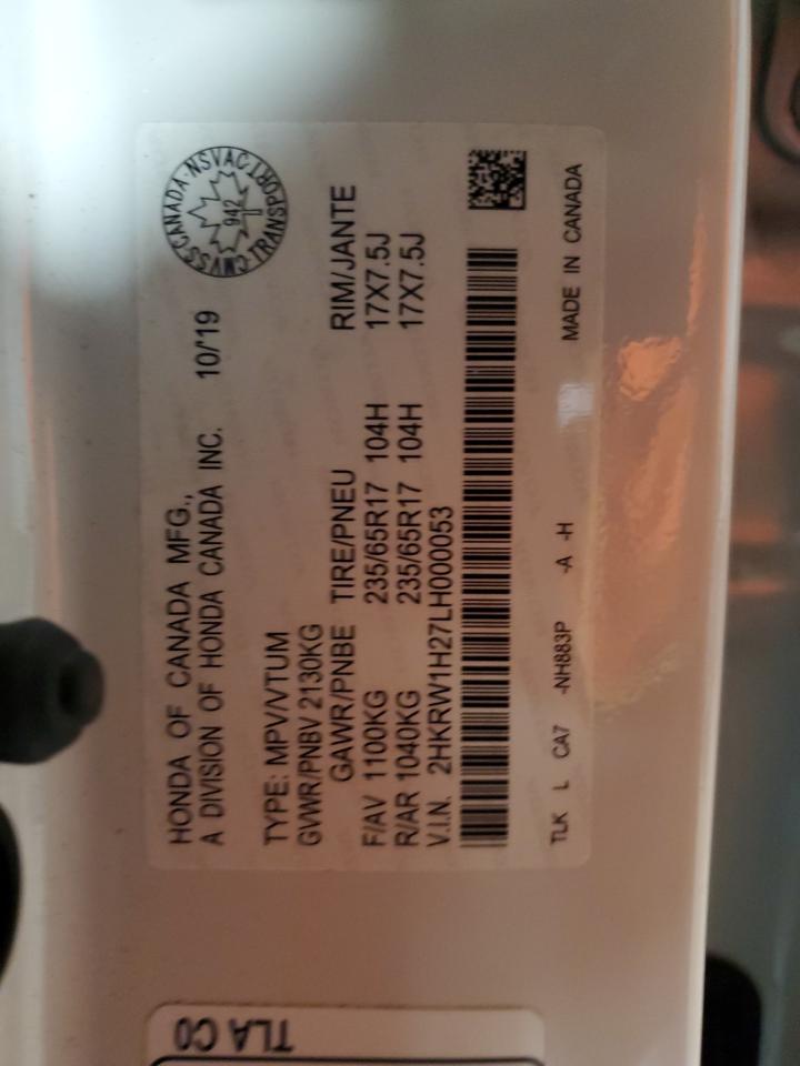 2020 Honda CR-V VIN 2HKRW1H27LH000053 Copart auction photo, rear end damage thumbnail 13