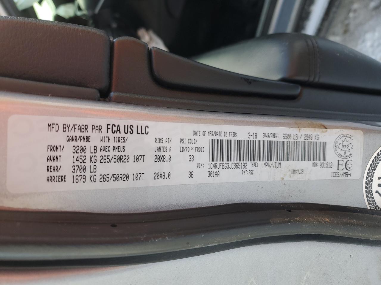 2018 Jeep Grand Cherokee VIN 1C4RJFBG3JC365192 Copart auction photo, undercarriage / front end damage thumbnail 13